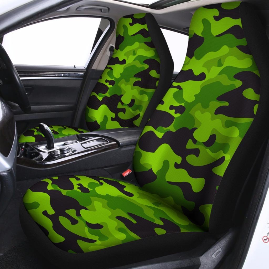 Lime Green Camo Print Car Seat Covers-grizzshop