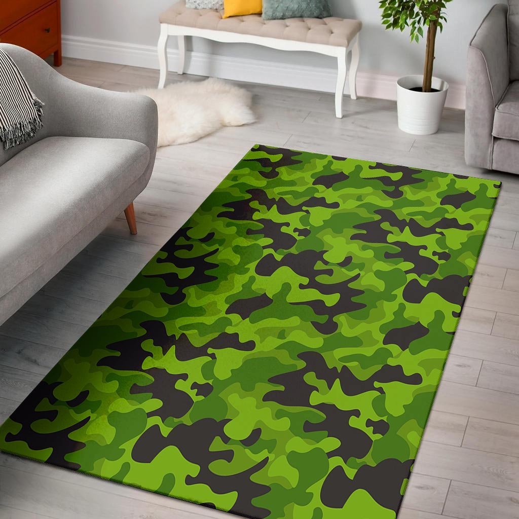 Lime Green Camo Print Floor Mat-grizzshop