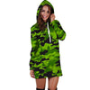 Lime Green Camo Print Hoodie Dress-grizzshop