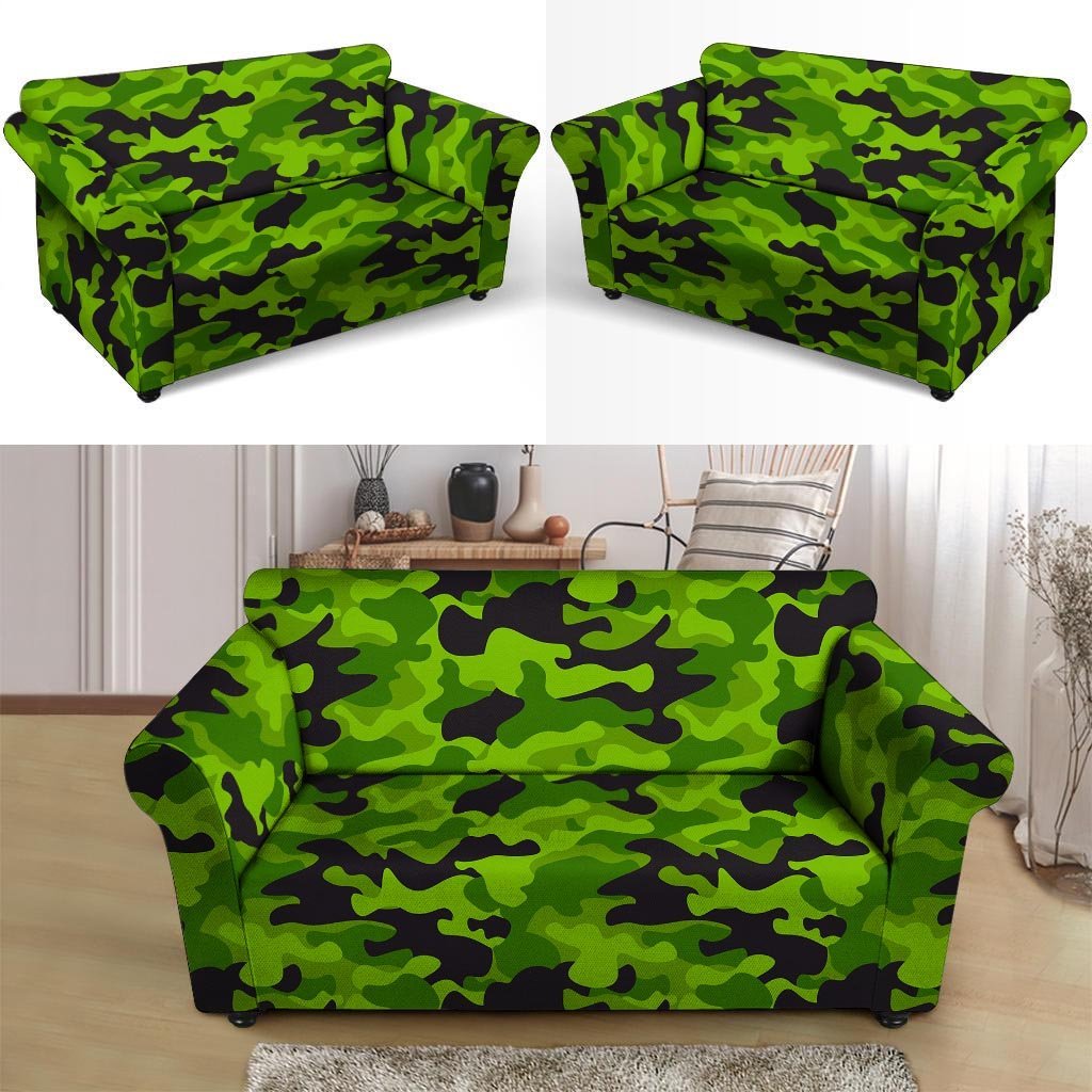 Lime Green Camo Print Loveseat Cover-grizzshop