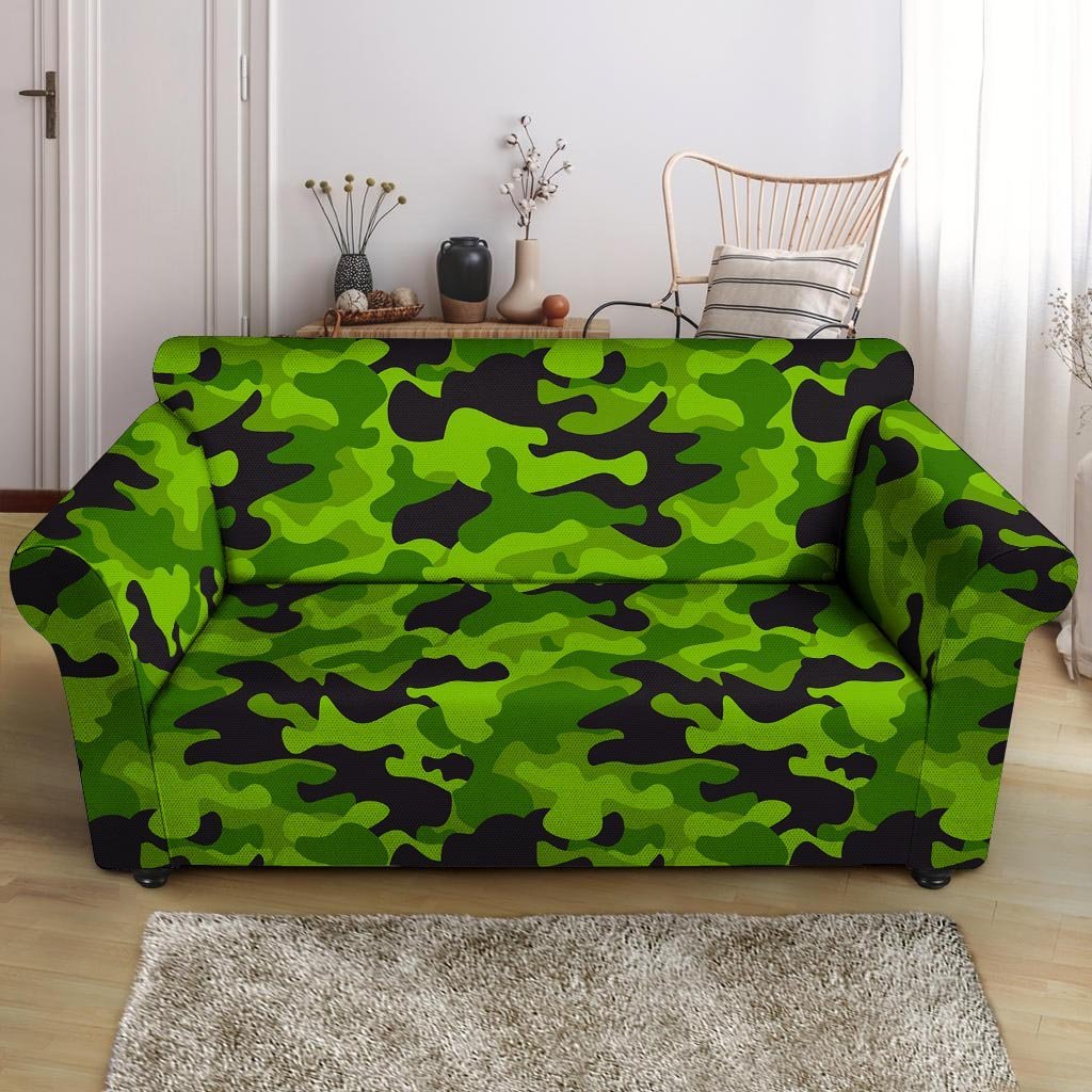 Lime Green Camo Print Loveseat Cover-grizzshop