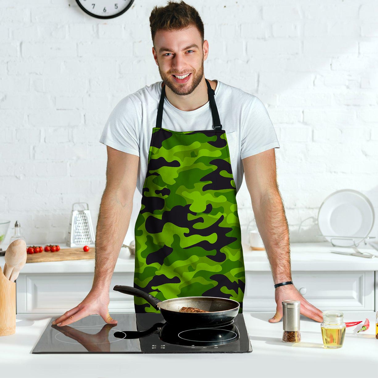 Lime Green Camo Print Men's Apron-grizzshop