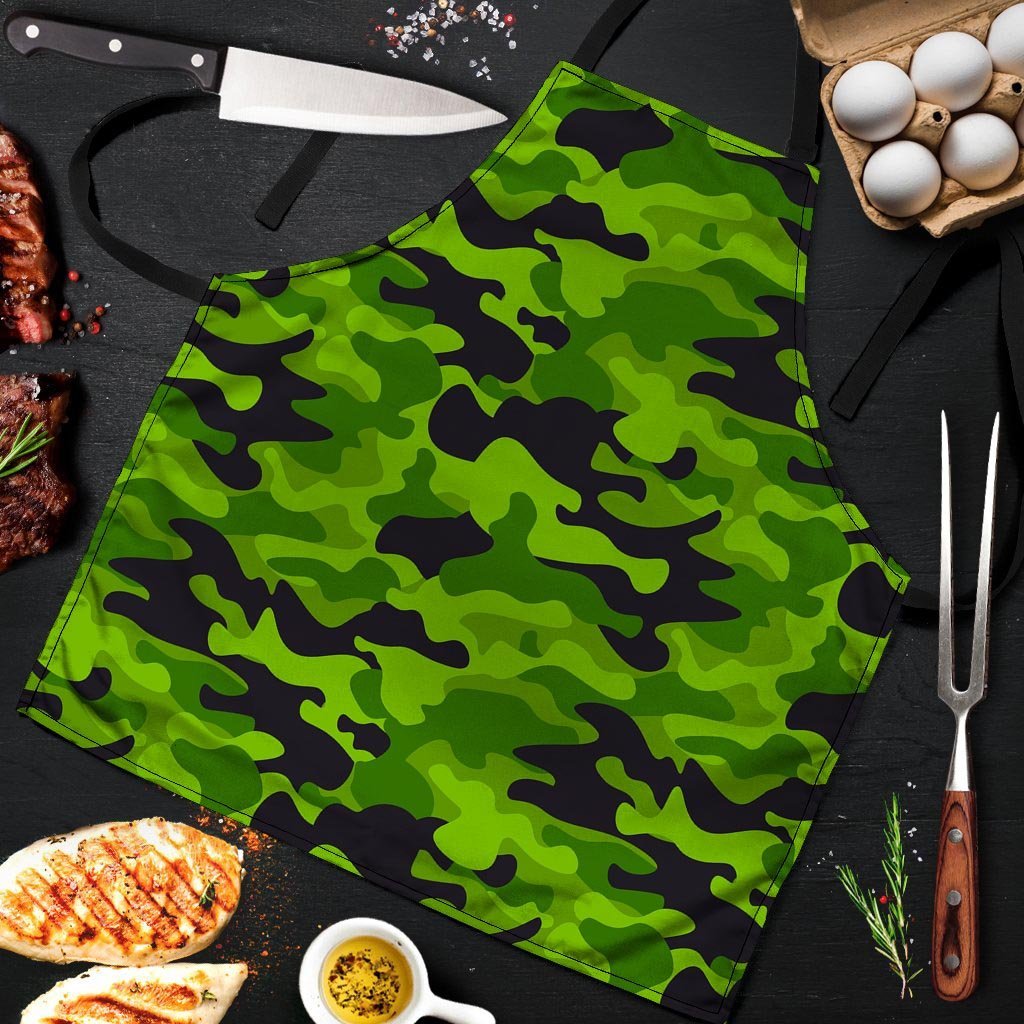 Lime Green Camo Print Men's Apron-grizzshop