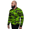 Lime Green Camo Print Men's Bomber Jacket-grizzshop