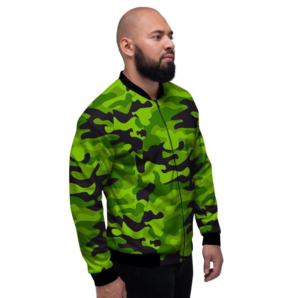 Lime Green Camo Print Men's Bomber Jacket-grizzshop