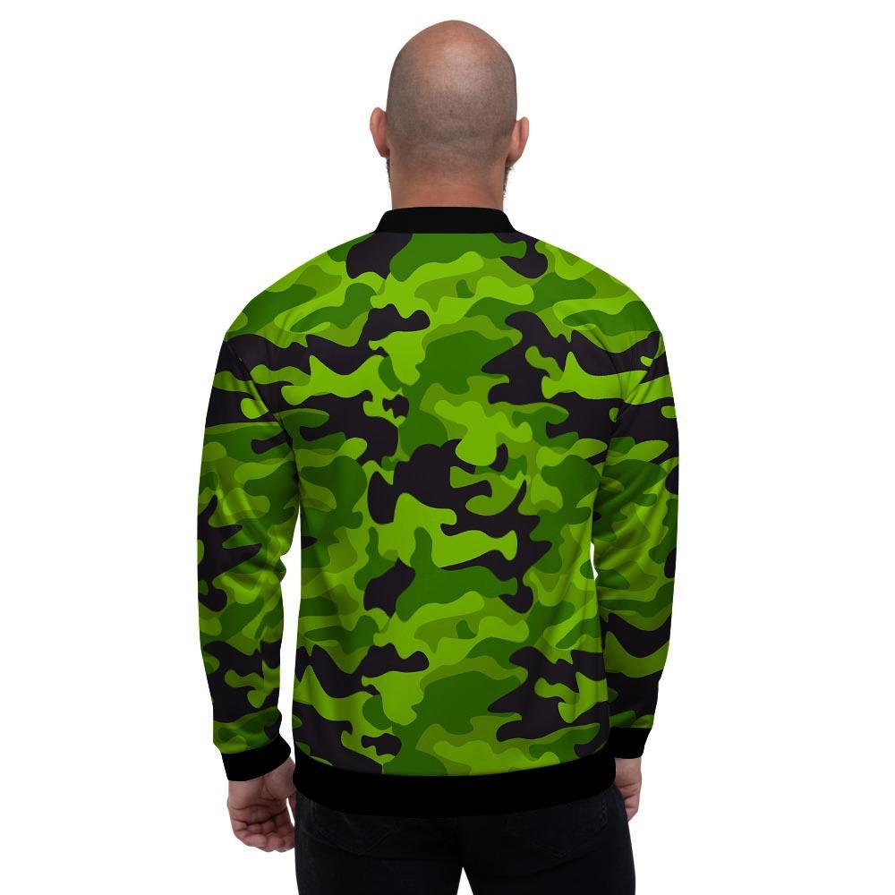 Lime Green Camo Print Men's Bomber Jacket-grizzshop