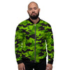 Lime Green Camo Print Men's Bomber Jacket-grizzshop