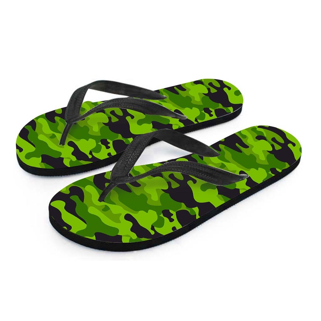 Lime Green Camo Print Men's Flip Flops-grizzshop