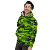 Lime Green Camo Print Men's Hoodie-grizzshop