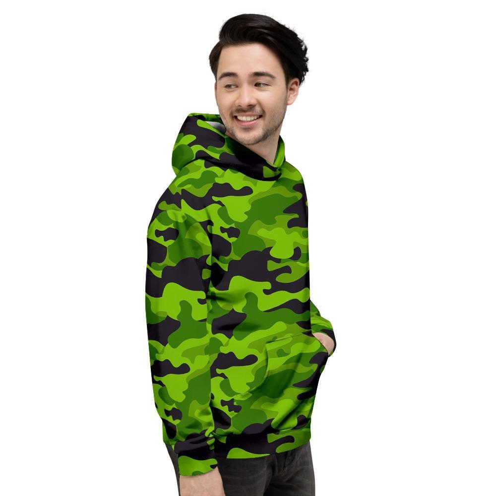 Lime Green Camo Print Men's Hoodie-grizzshop