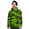 Lime Green Camo Print Men's Hoodie-grizzshop