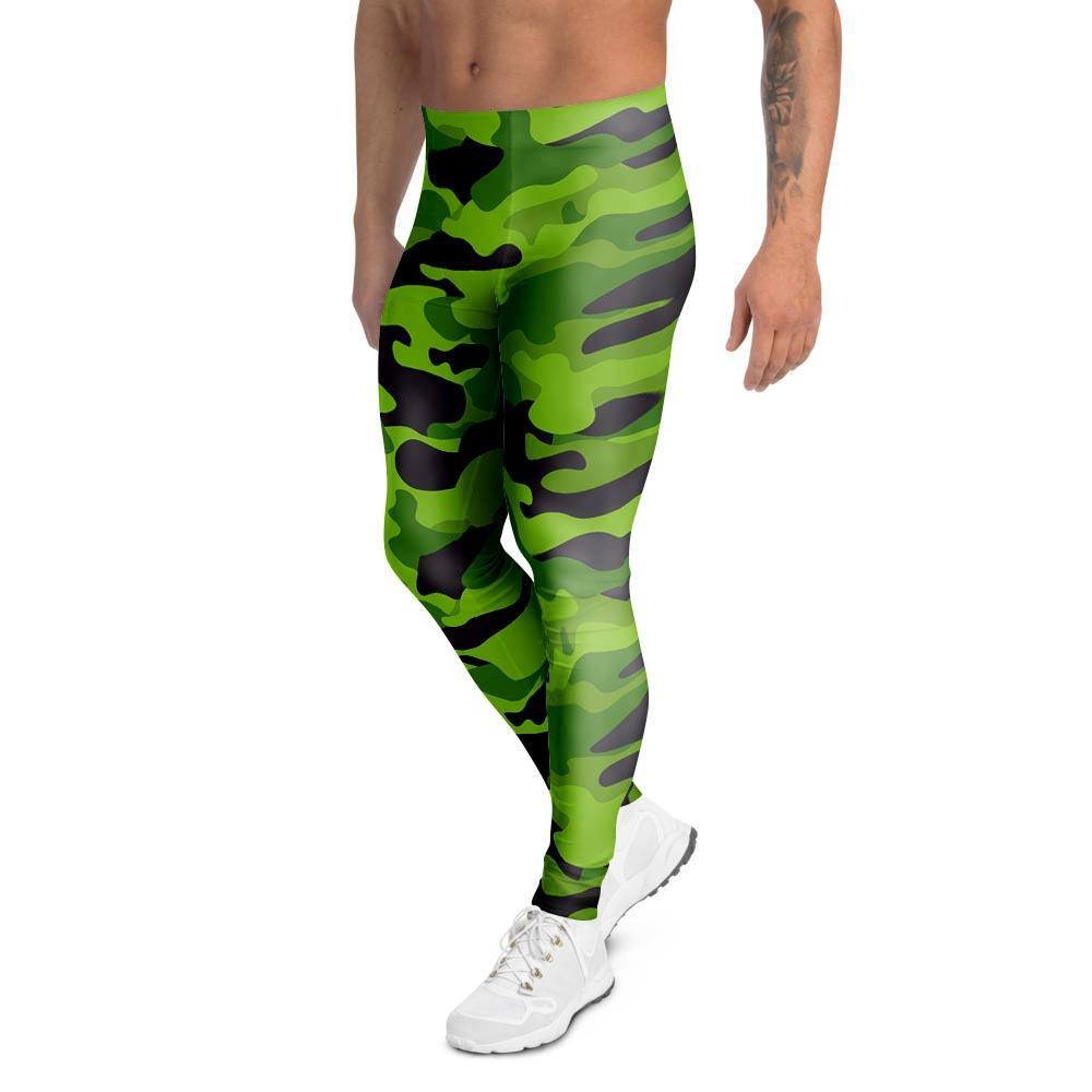 Lime Green Camo Print Men's Leggings-grizzshop