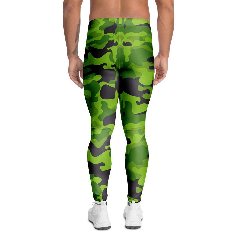 Lime Green Camo Print Men's Leggings-grizzshop