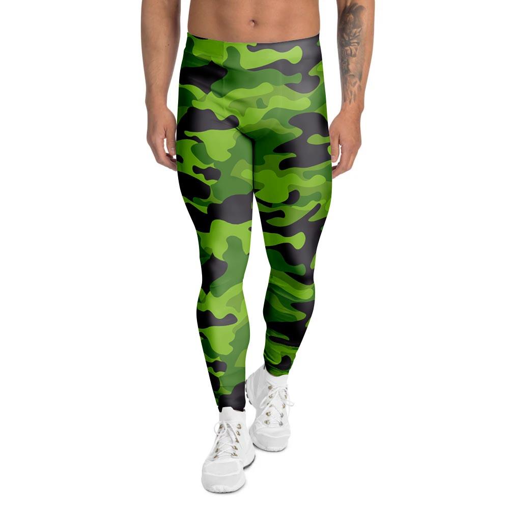 Lime Green Camo Print Men's Leggings-grizzshop