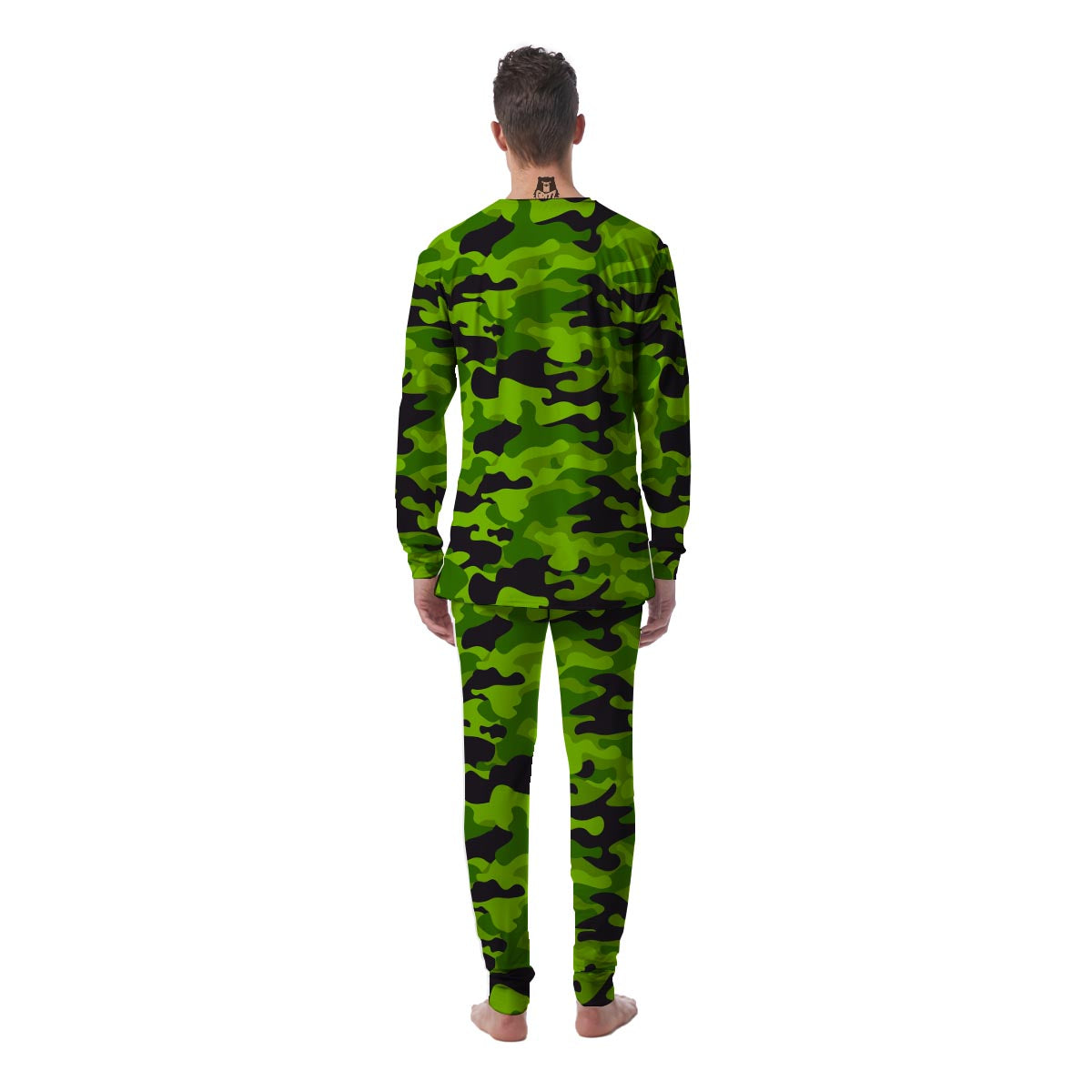 Lime Green Camo Print Men's Pajamas-grizzshop