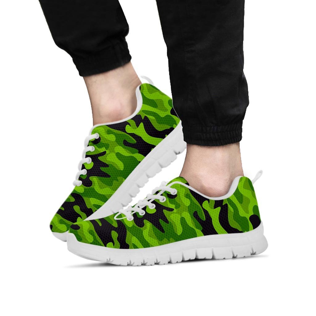 Lime Green Camo Print Men's Sneakers-grizzshop