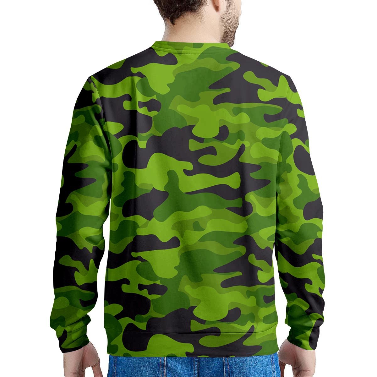 Lime Green Camo Print Men's Sweatshirt-grizzshop