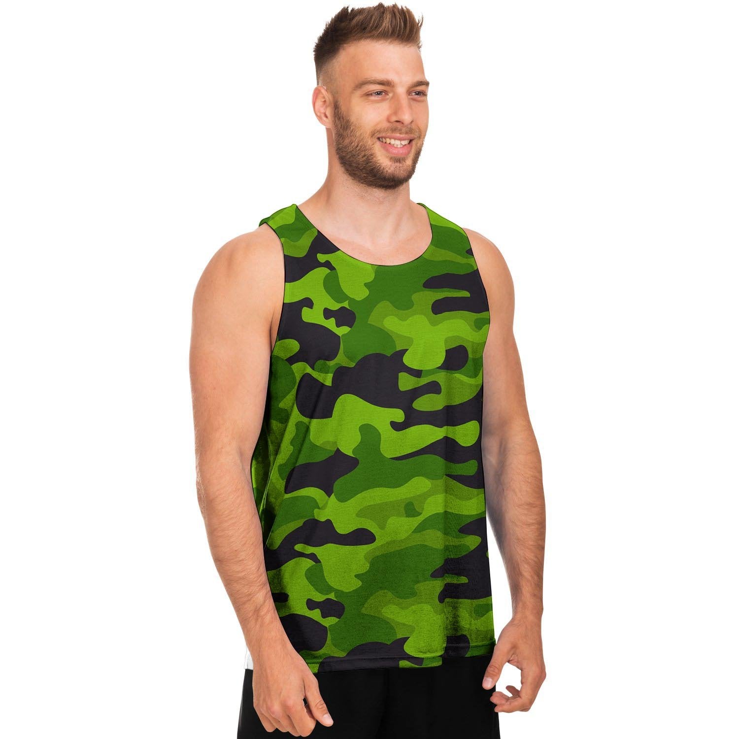 Lime Green Camo Print Men's Tank Tops-grizzshop