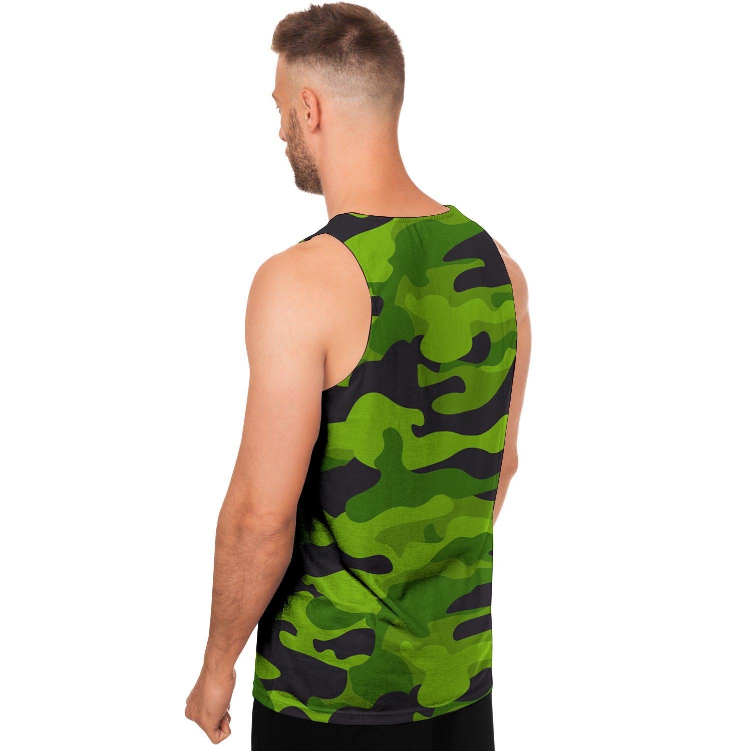 Lime Green Camo Print Men's Tank Tops-grizzshop