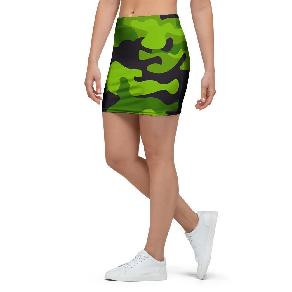 Lime Green Camo Print Mini Skirt-grizzshop