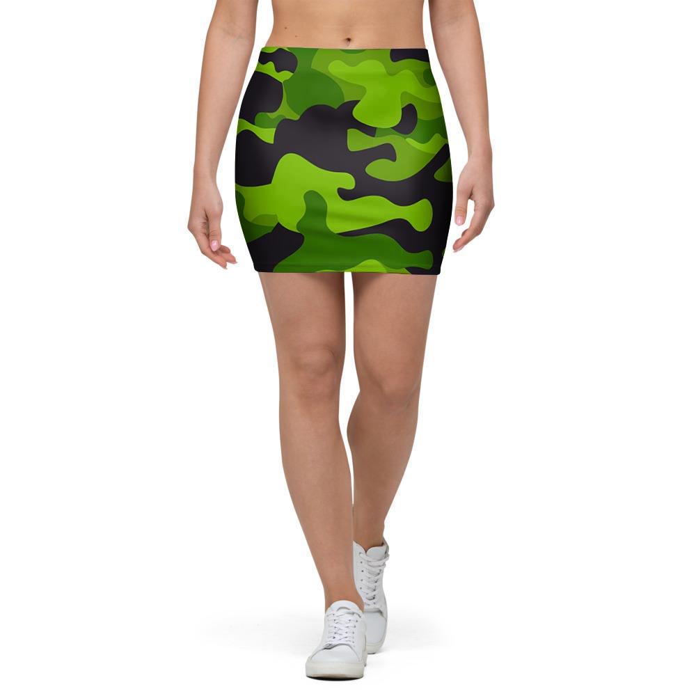 Lime Green Camo Print Mini Skirt-grizzshop