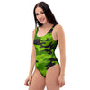 Lime Green Camo Print One Piece Swimsuite-grizzshop