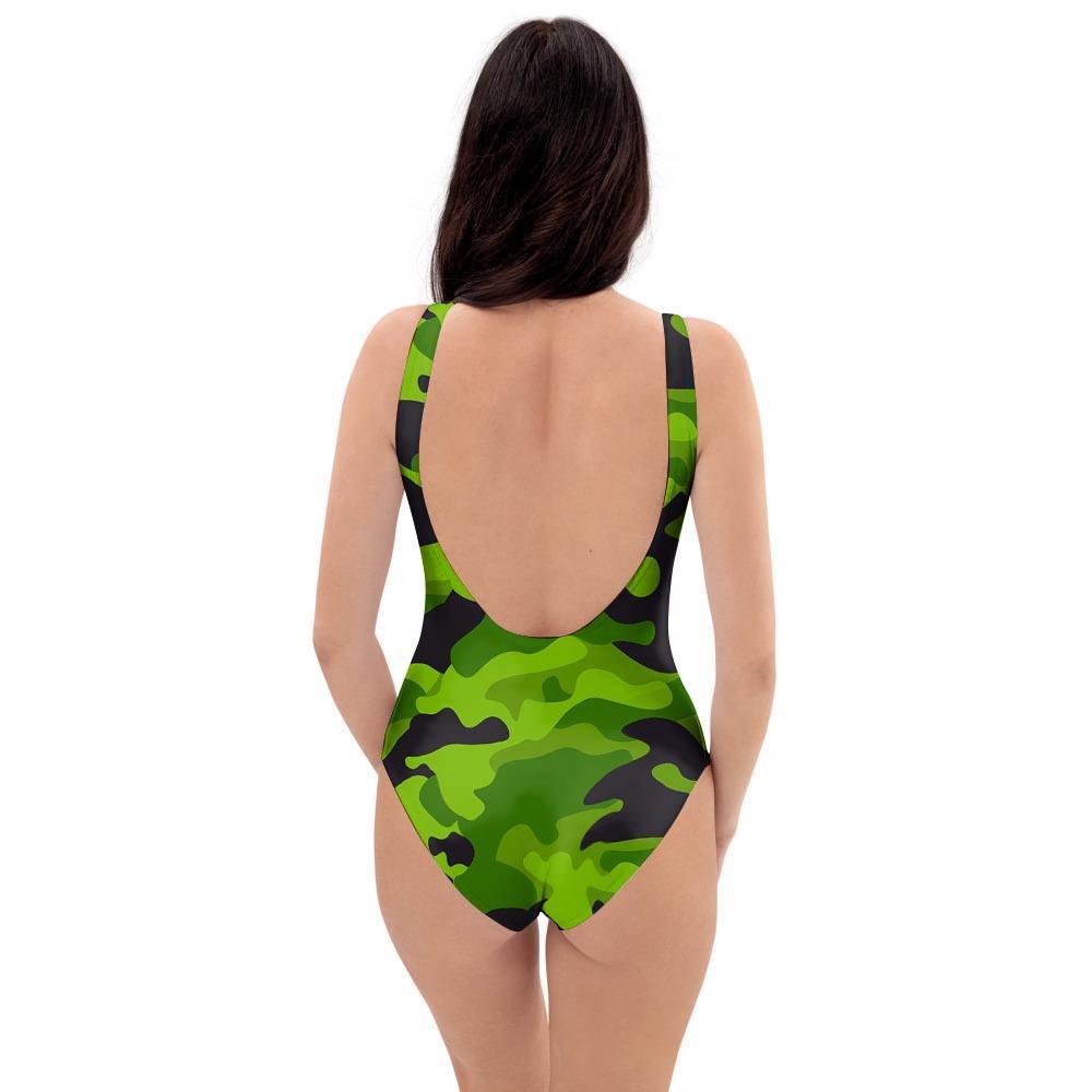 Lime Green Camo Print One Piece Swimsuite-grizzshop