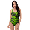 Lime Green Camo Print One Piece Swimsuite-grizzshop