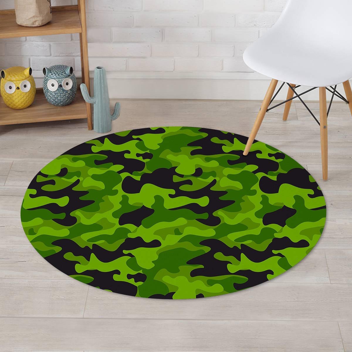 Lime Green Camo Print Round Rug-grizzshop