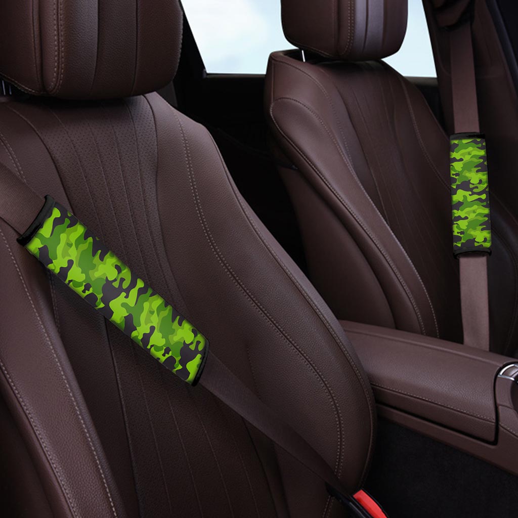 Lime Green Camo Print Seat Belt Cover-grizzshop