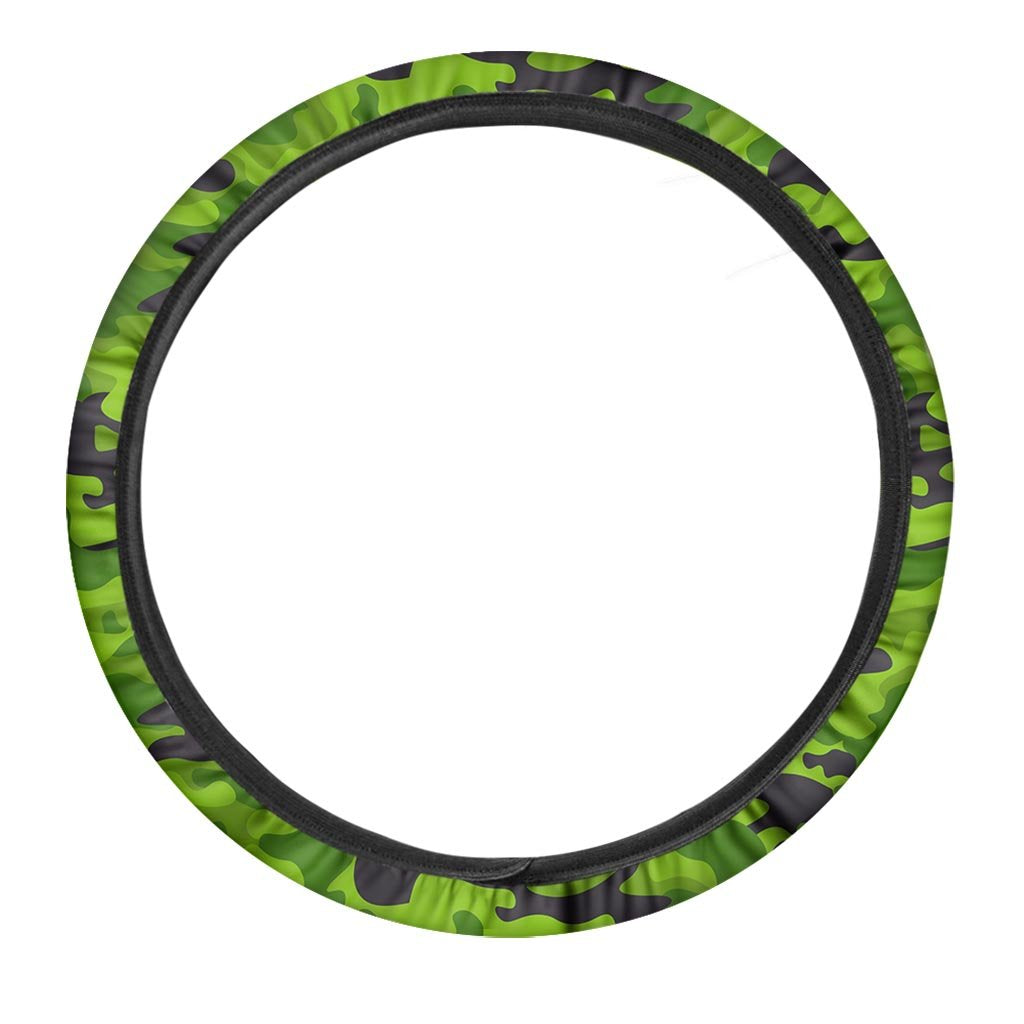 Lime Green Camo Print Steering Wheel Cover-grizzshop