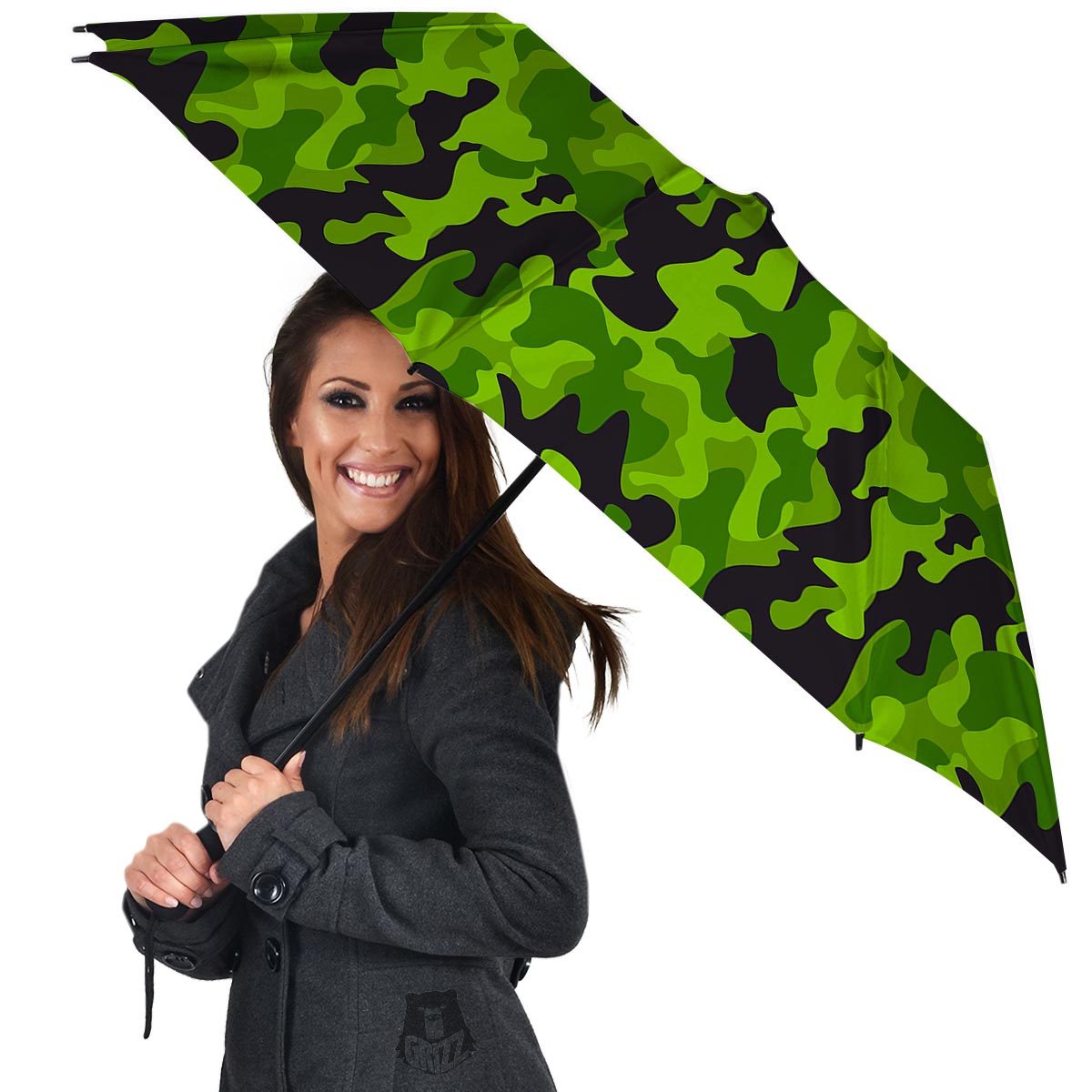 Lime Green Camo Print Umbrella-grizzshop