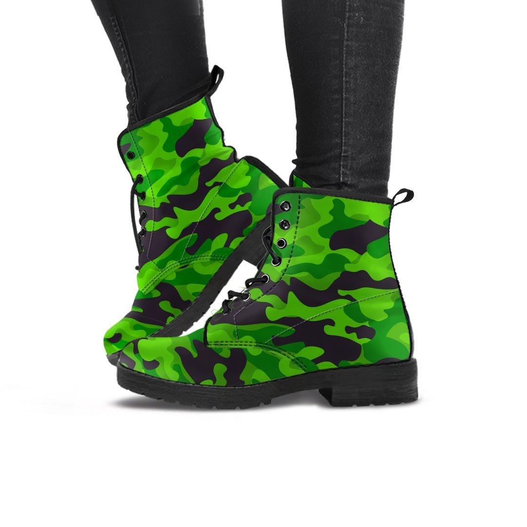 Lime Green Camo Print Women's Boots-grizzshop