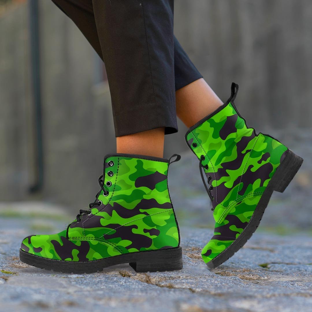 Lime Green Camo Print Women's Boots-grizzshop