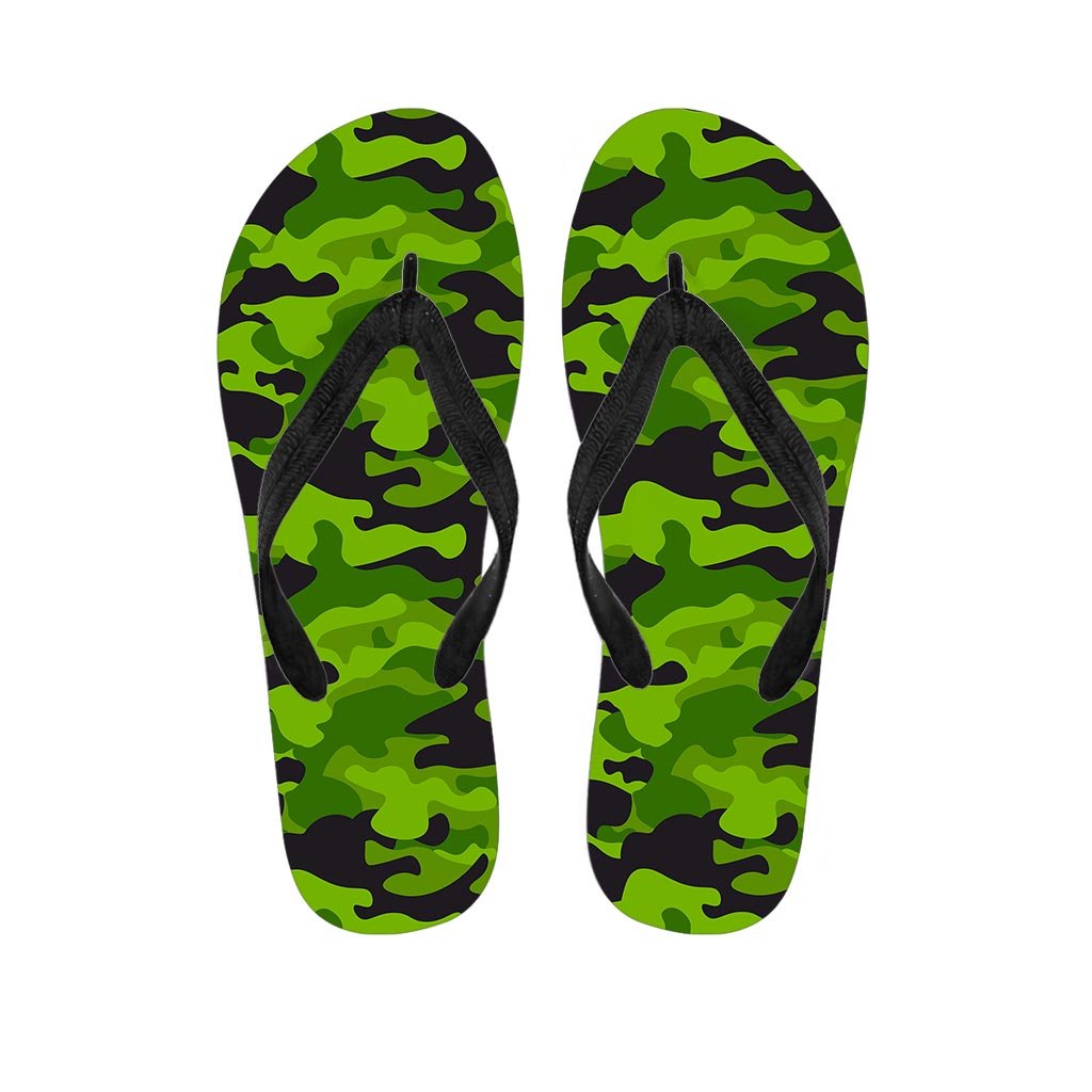 Lime Green Camo Print Women's Flip Flops-grizzshop