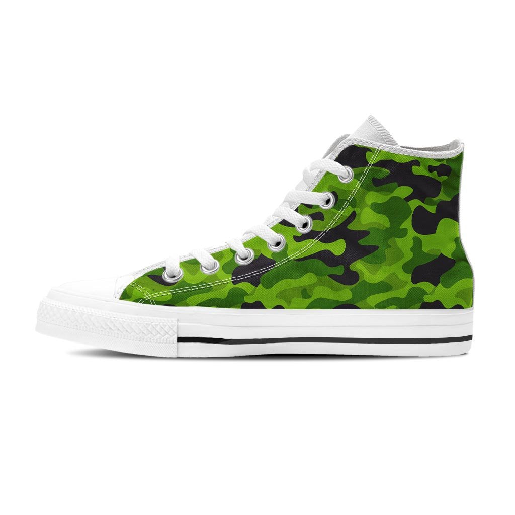 Lime Green Camo Print Women's High Top Shoes-grizzshop