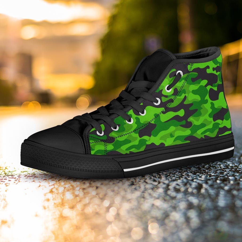 Lime Green Camo Print Women's High Top Shoes-grizzshop