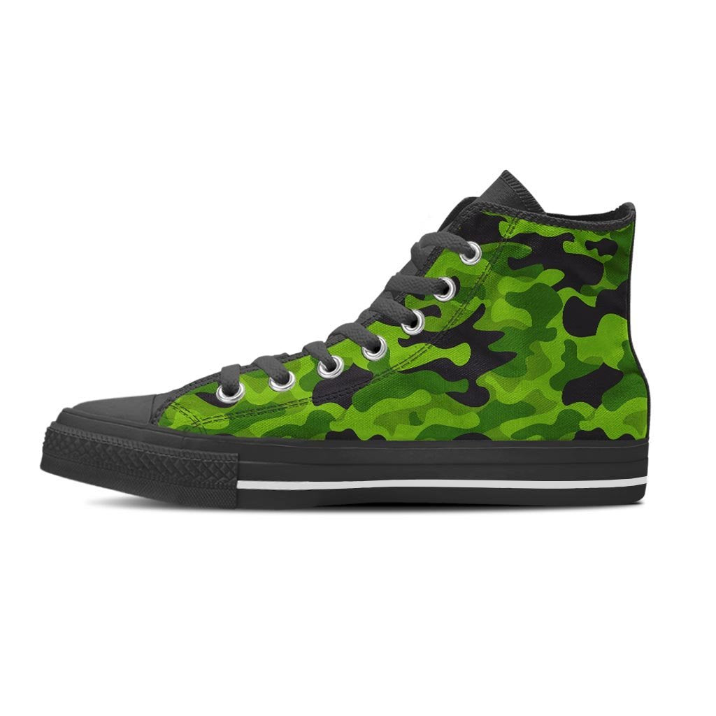 Lime Green Camo Print Women's High Top Shoes-grizzshop