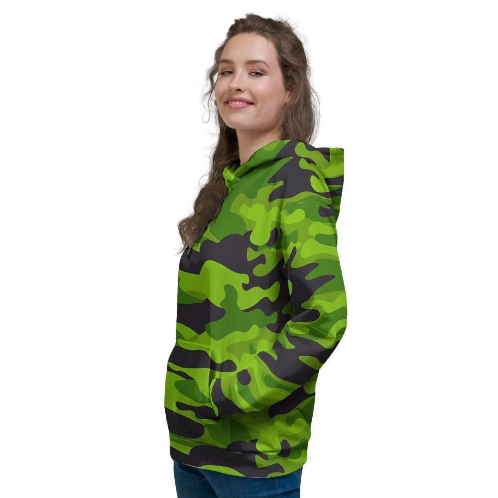 Lime Green Camo Print Women's Hoodie-grizzshop