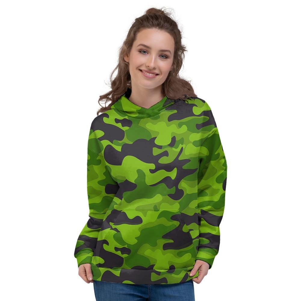 Lime Green Camo Print Women's Hoodie-grizzshop