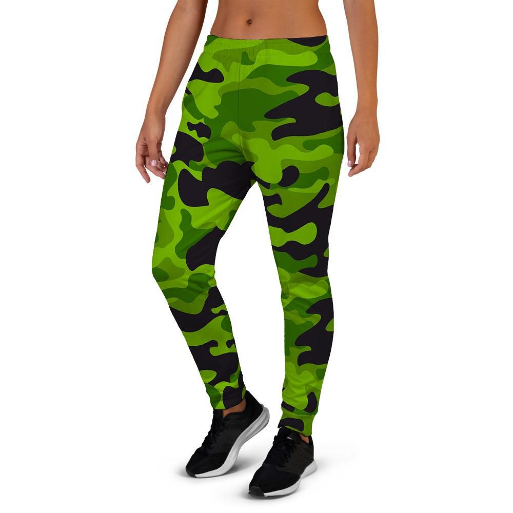 Lime Green Camo Print Women's Joggers-grizzshop