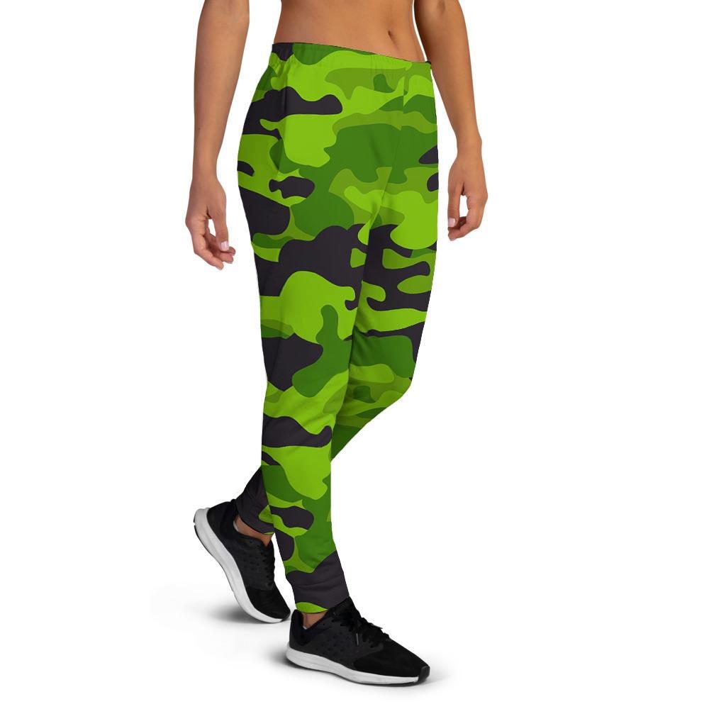 Lime Green Camo Print Women's Joggers-grizzshop