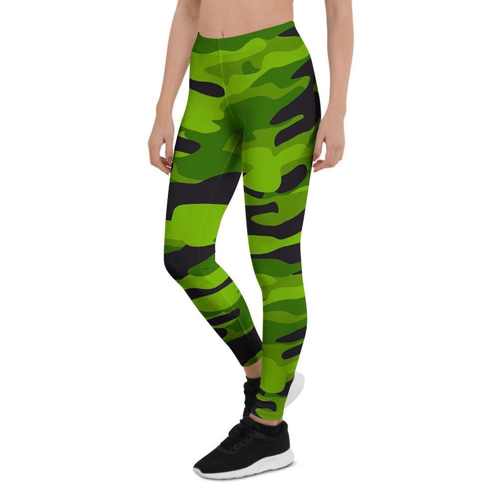 Lime Green Camo Print Women's Leggings-grizzshop