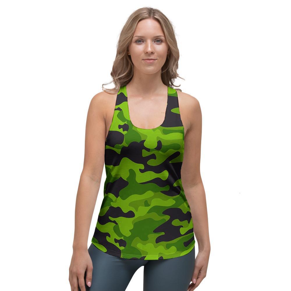 Lime Green Camo Print Women's Racerback Tank Top-grizzshop
