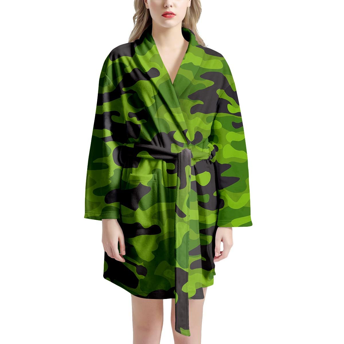 Lime Green Camo Print Women's Robe-grizzshop