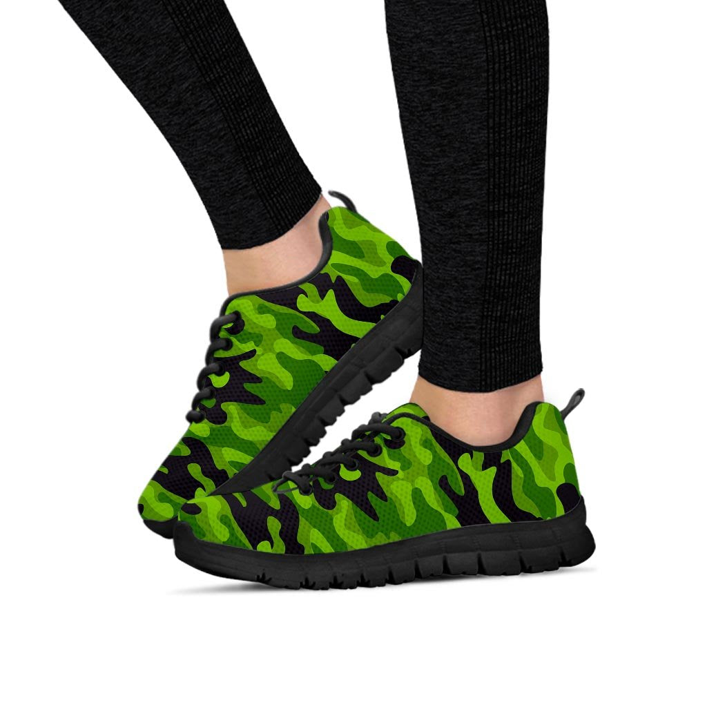 Lime Green Camo Print Women's Sneakers-grizzshop