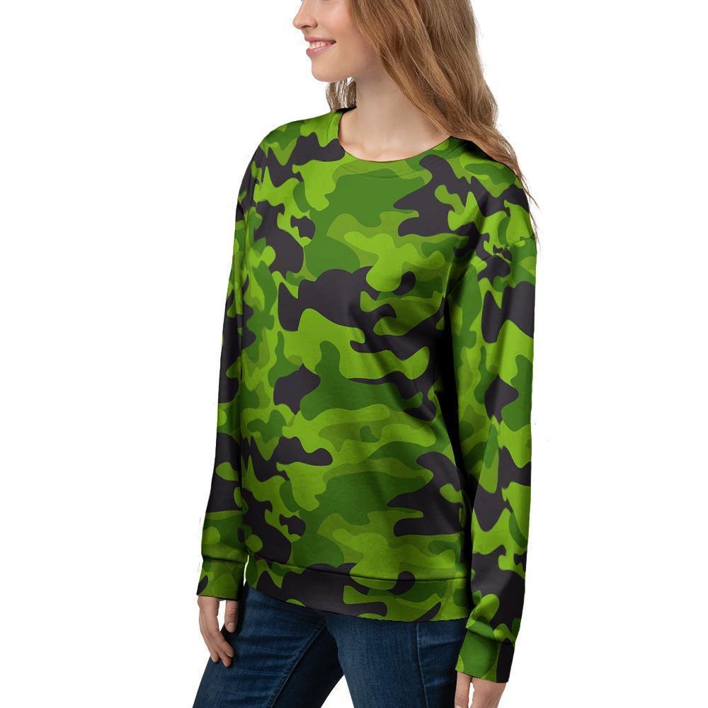 Lime Green Camo Print Women's Sweatshirt-grizzshop