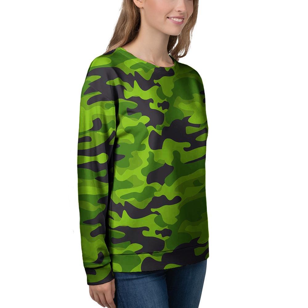 Lime Green Camo Print Women's Sweatshirt-grizzshop