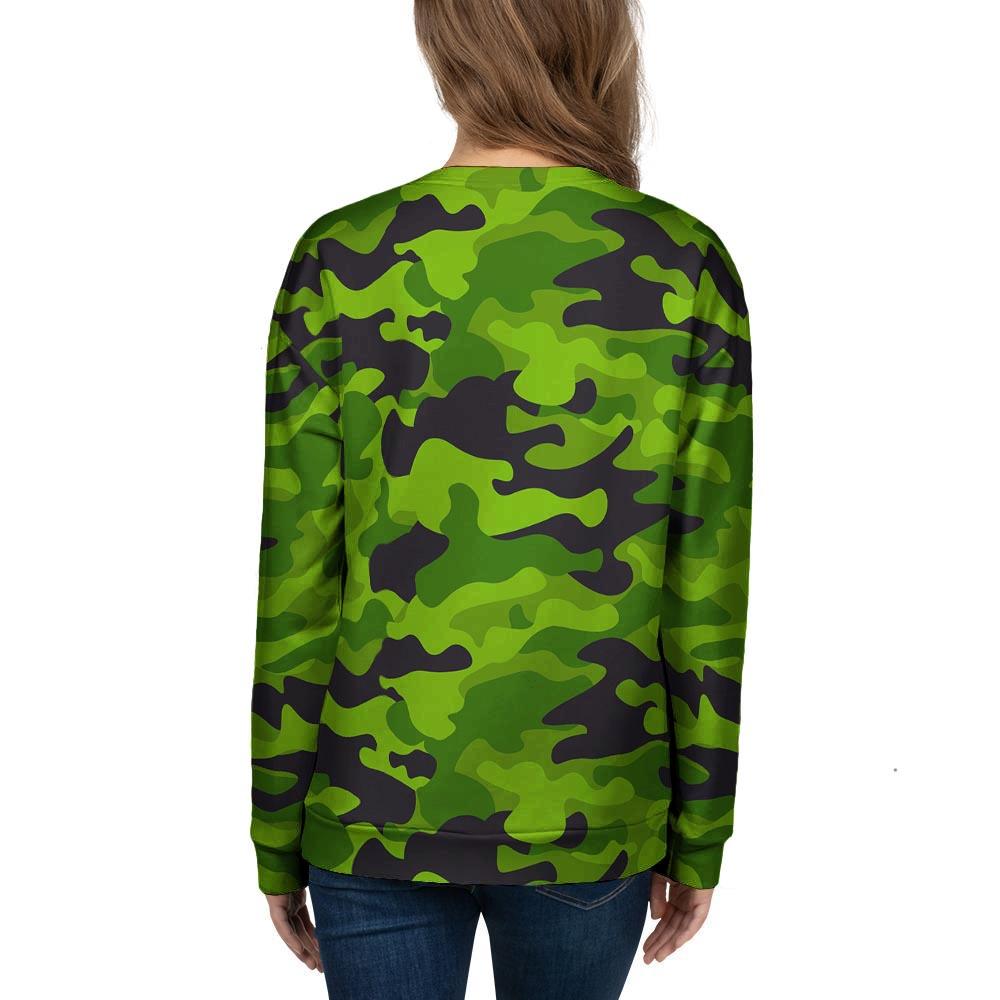 Lime Green Camo Print Women's Sweatshirt-grizzshop