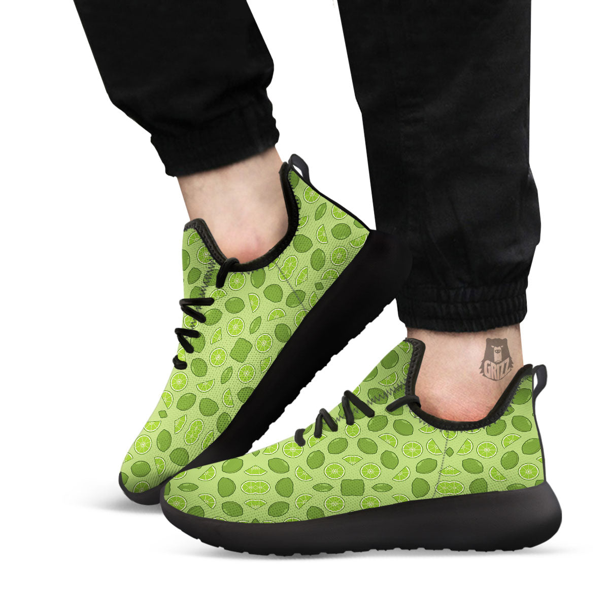 Lime Green Print Pattern Black Athletic Shoes-grizzshop